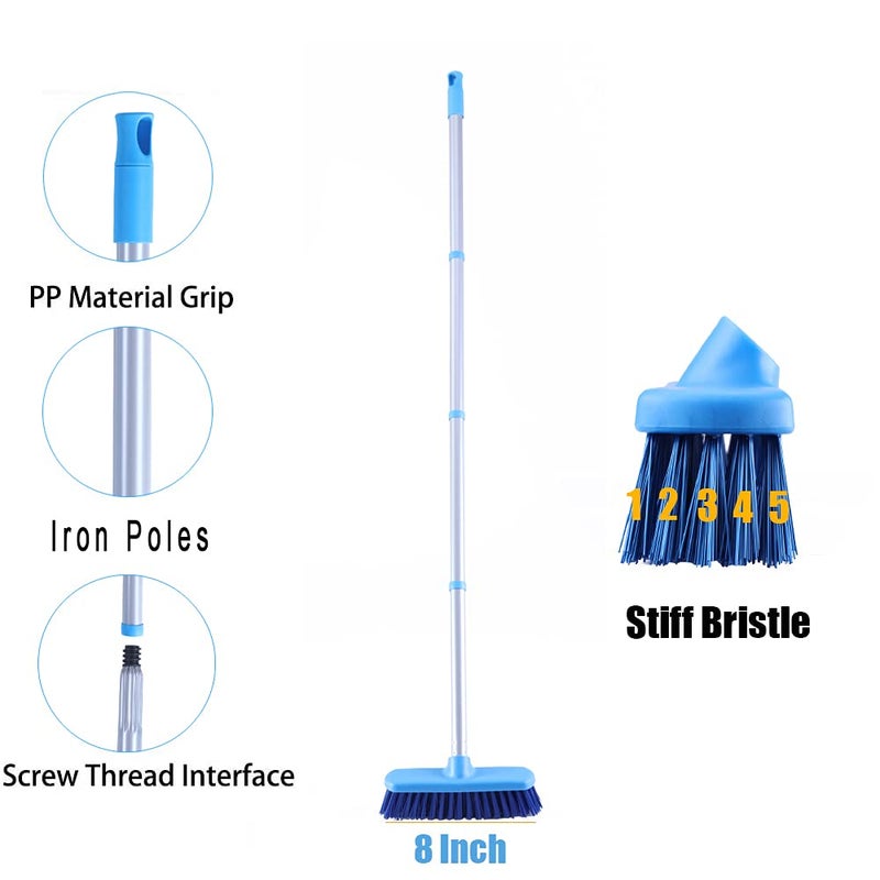 YONILL Deck Brush with Long Handle - Floor Scrub Brushes for Cleaning Shower, Stiff Bristle Scrubbing Brush, 50" Floor Scrubber Brush for Bathroom, Bathtub, Tub, Tile Floors, Garage and Patio - Image 3